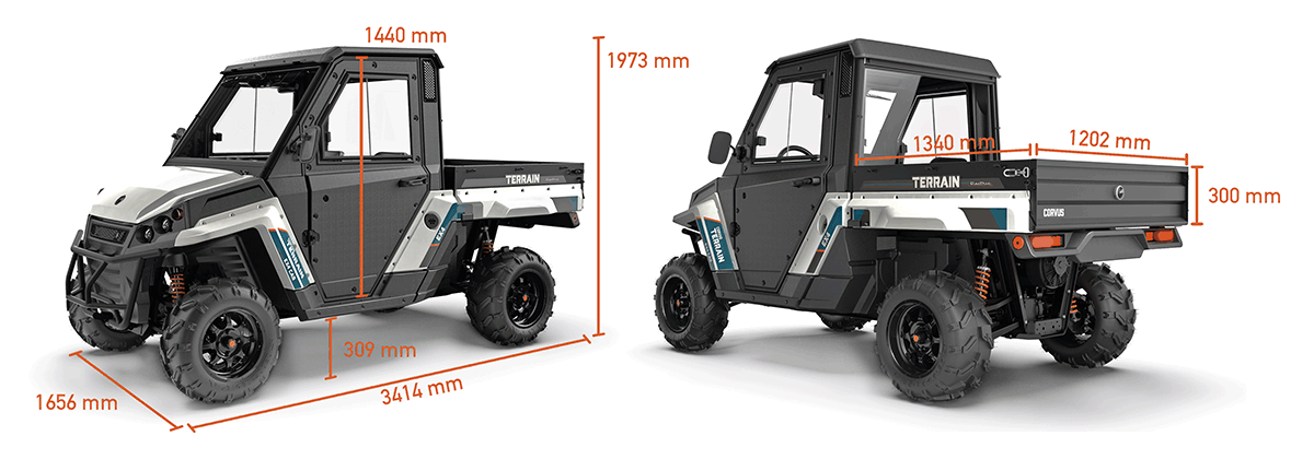 Mått Corvus Terrain EX4 eldriven UTV